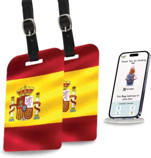 [Pack 2] tag8 Spain Flag Tag Smart Bag tag |Trendy Luggage tag ID Identification | Suitcase Tag | Fashionable Digital Name tag | Airline Compliant, SITA World Tracer Code Enabled | Gift idea