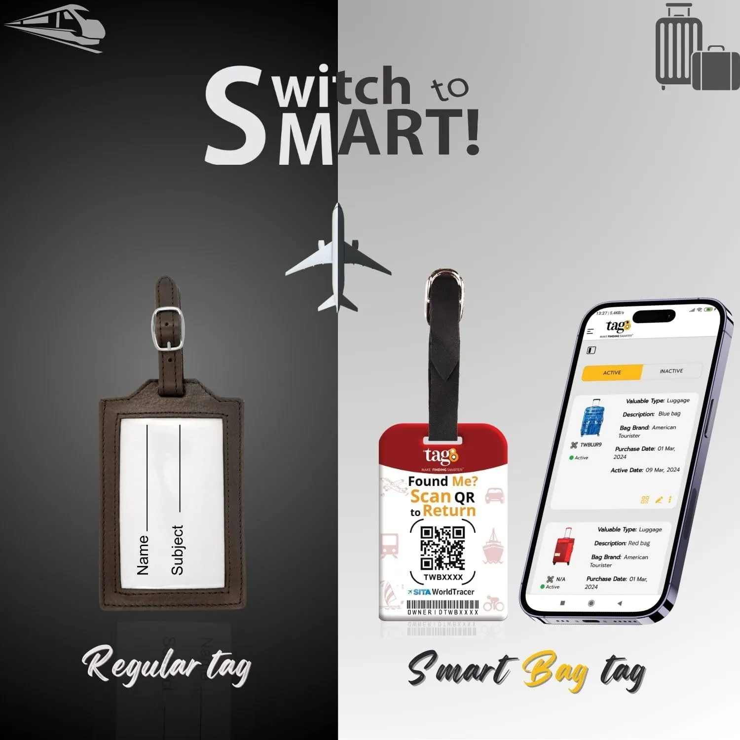 [Pack 2] tag8 Spain Flag Tag Smart Bag tag |Trendy Luggage tag ID Identification | Suitcase Tag | Fashionable Digital Name tag | Airline Compliant, SITA World Tracer Code Enabled | Gift idea