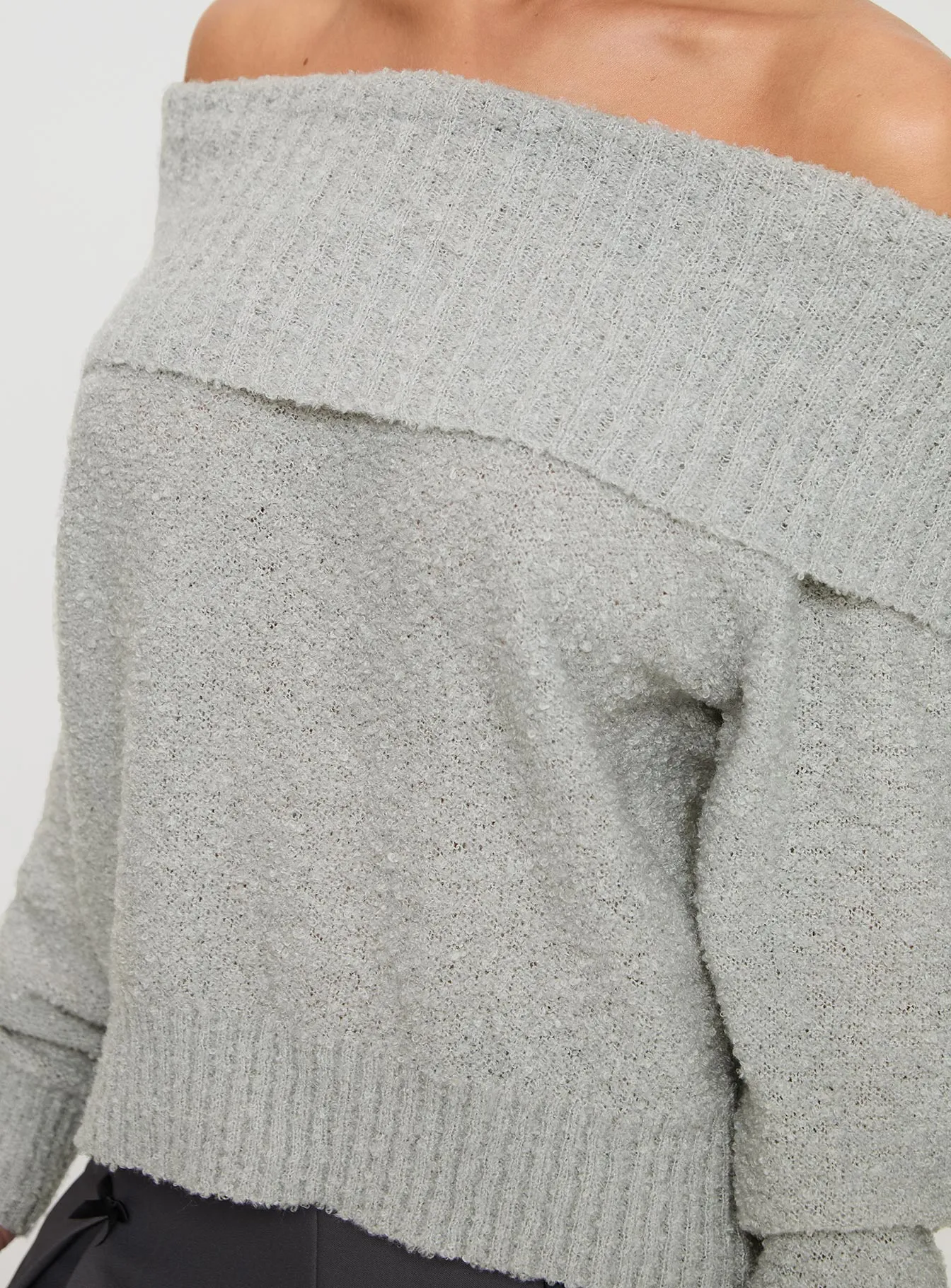 Parkley Boucle Off The Shoulder Sweater Grey Marle