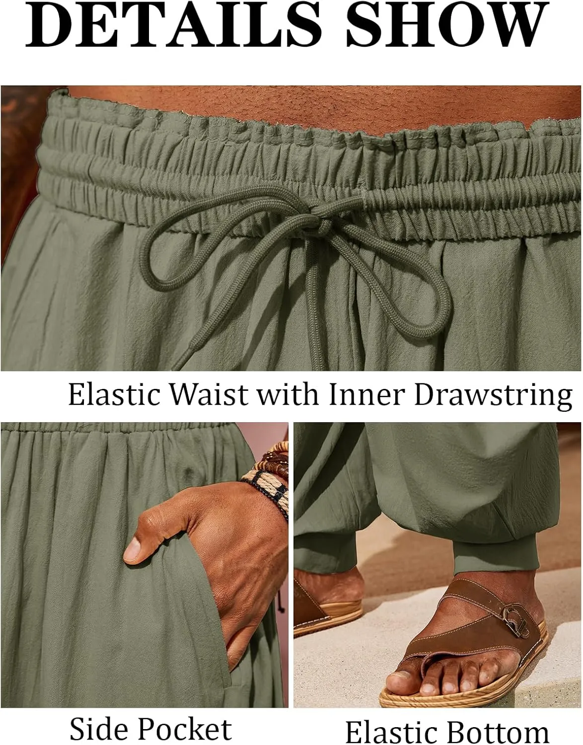 PASLTER Mens Harem Pants Linen Yoga Beach Baggy Summer Boho Aladdin Genie Pants