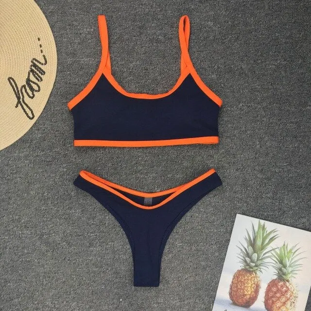 Patchwork Swimsuit Fluorescence Color Low Waist Swimswear