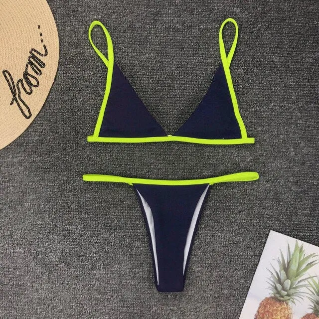 Patchwork Swimsuit Fluorescence Color Low Waist Swimswear