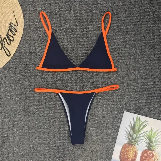 Patchwork Swimsuit Fluorescence Color Low Waist Swimswear