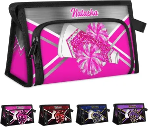 Personalized-Cheerleader-Gifts for Girls, Custom-Makeup-Bag for Cheerleader, Travel Make up Bag Cosmetic Bag Toiletry Bag Organizer, Gifts for Cheerleader Girls Pink Glitter Cheer