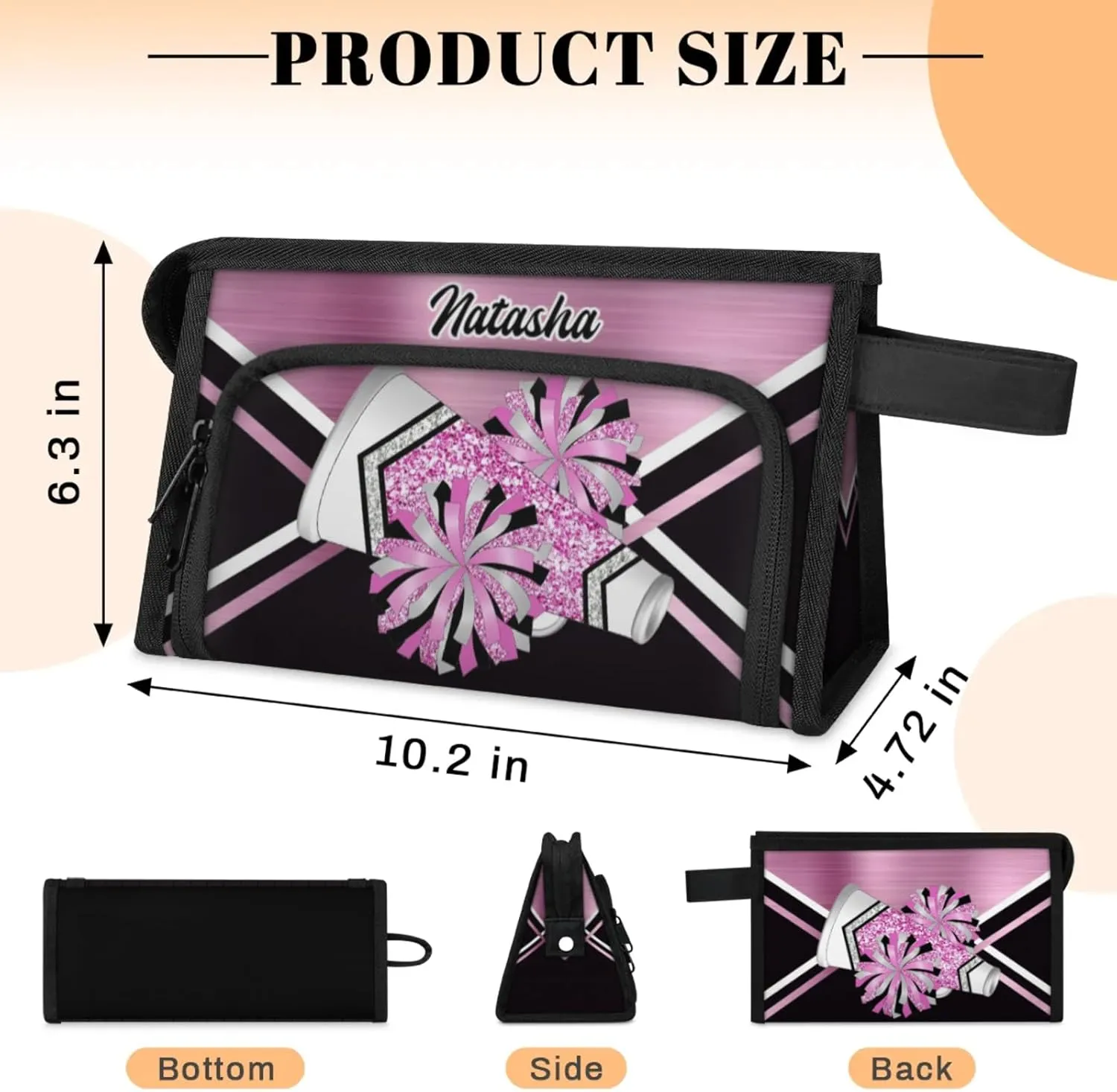 Personalized-Cheerleader-Gifts for Girls, Custom-Makeup-Bag for Cheerleader, Travel Make up Bag Cosmetic Bag Toiletry Bag Organizer, Gifts for Cheerleader Girls Pink Sliver Glitter Cheer