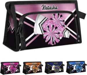Personalized-Cheerleader-Gifts for Girls, Custom-Makeup-Bag for Cheerleader, Travel Make up Bag Cosmetic Bag Toiletry Bag Organizer, Gifts for Cheerleader Girls Pink Sliver Glitter Cheer
