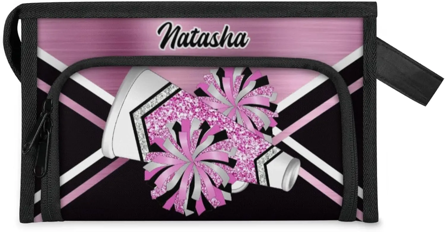 Personalized-Cheerleader-Gifts for Girls, Custom-Makeup-Bag for Cheerleader, Travel Make up Bag Cosmetic Bag Toiletry Bag Organizer, Gifts for Cheerleader Girls Pink Sliver Glitter Cheer