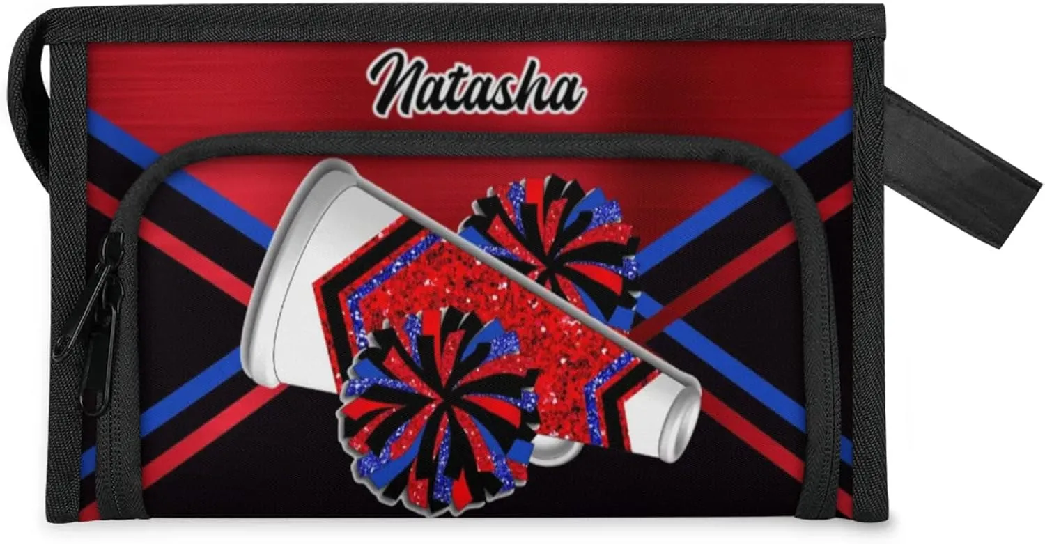 Personalized-Cheerleader-Gifts for Girls, Custom-Makeup-Bag for Cheerleader, Travel Make up Bag Cosmetic Bag Toiletry Bag Organizer, Gifts for Cheerleader Girls Red Blue Glitter Cheer