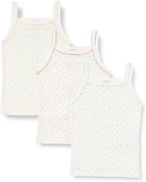 Petit Bateau Girls' Cotton and Linen Blend Strappy Vest Tops - 3-Pack Style A04CS Sizes 3-12 Years