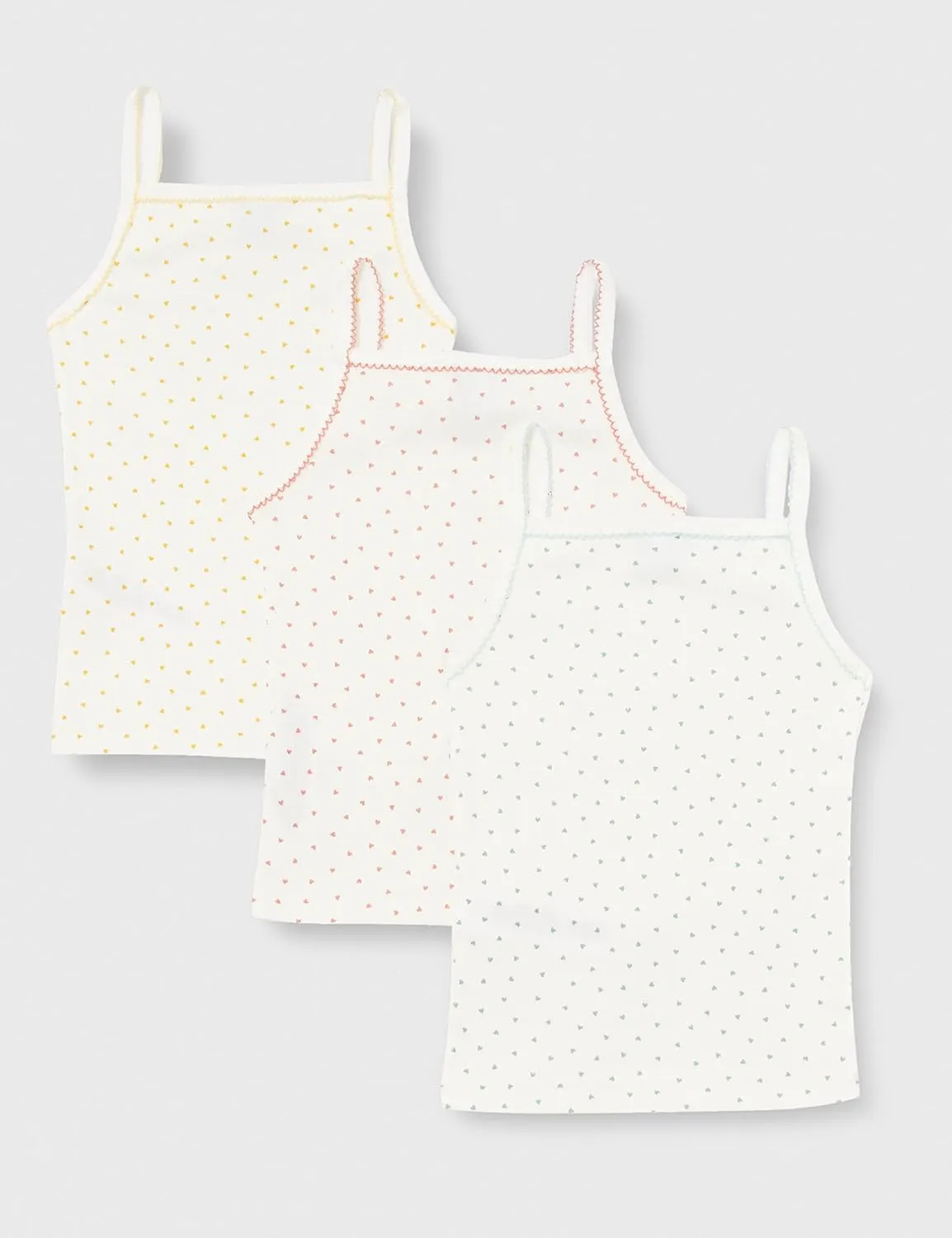 Petit Bateau Girls' Cotton and Linen Blend Strappy Vest Tops - 3-Pack Style A04CS Sizes 3-12 Years