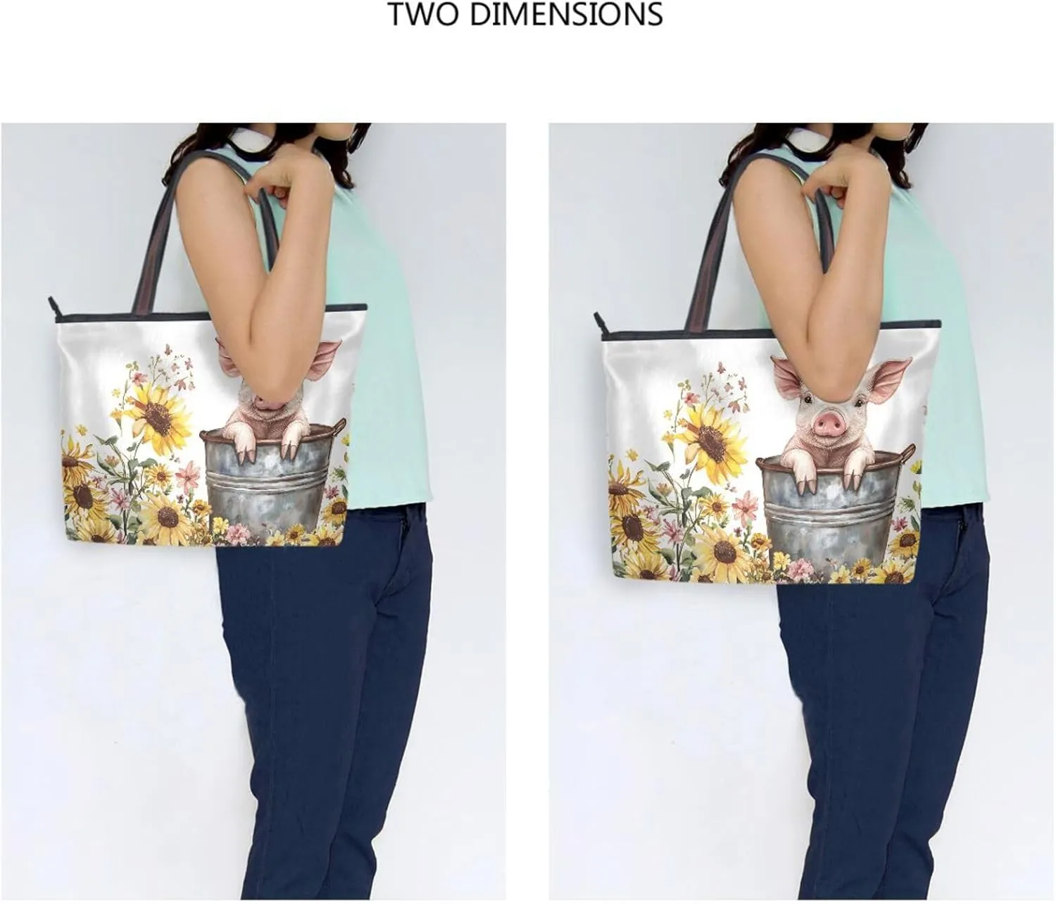 Pig Bucket Garden Tote Bag for Women Durable Designer Handbag with Zipper for Daily Use L
