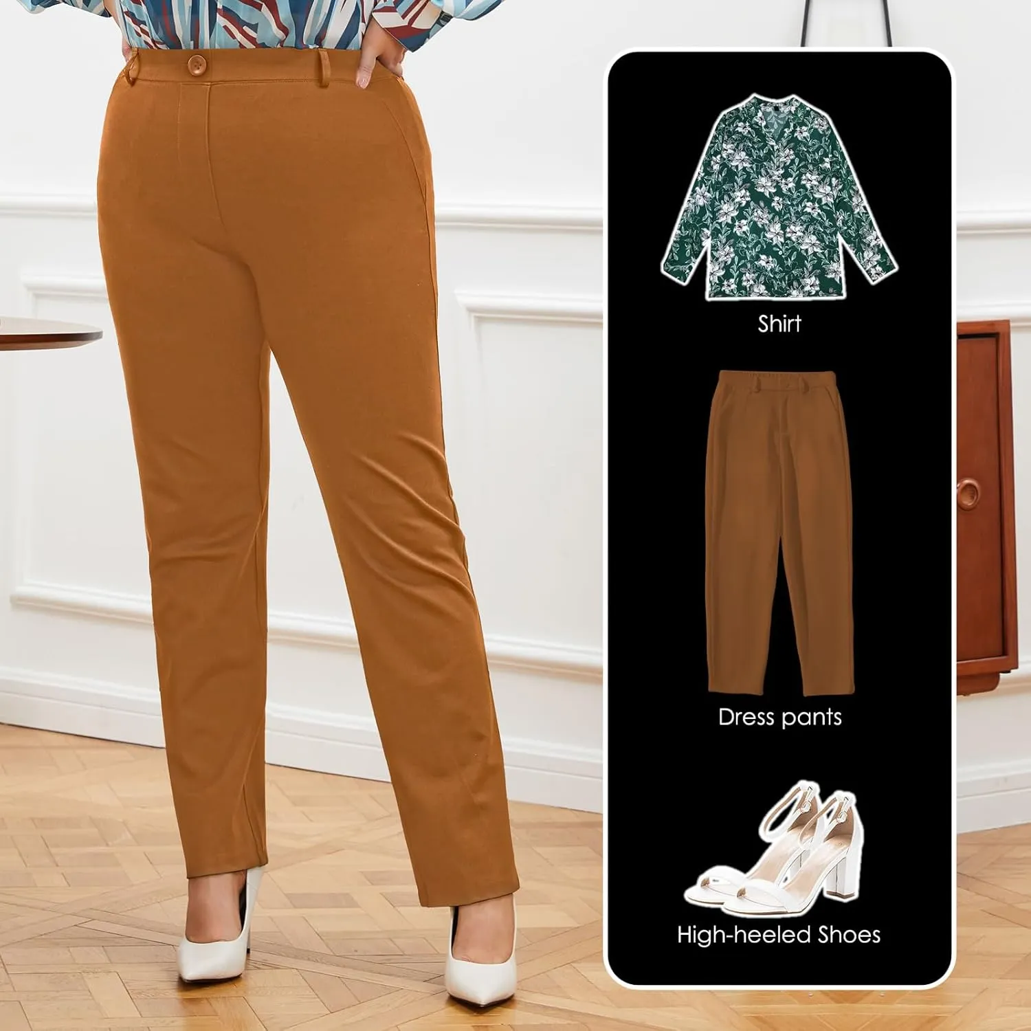 Plus Size Women's Straight-Leg Dress Pants - Slacks for Business Casual,Work Clothes for Office