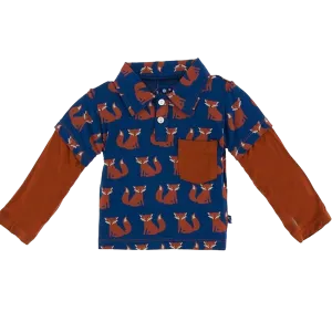 Print Long Sleeve Double Layer Polo