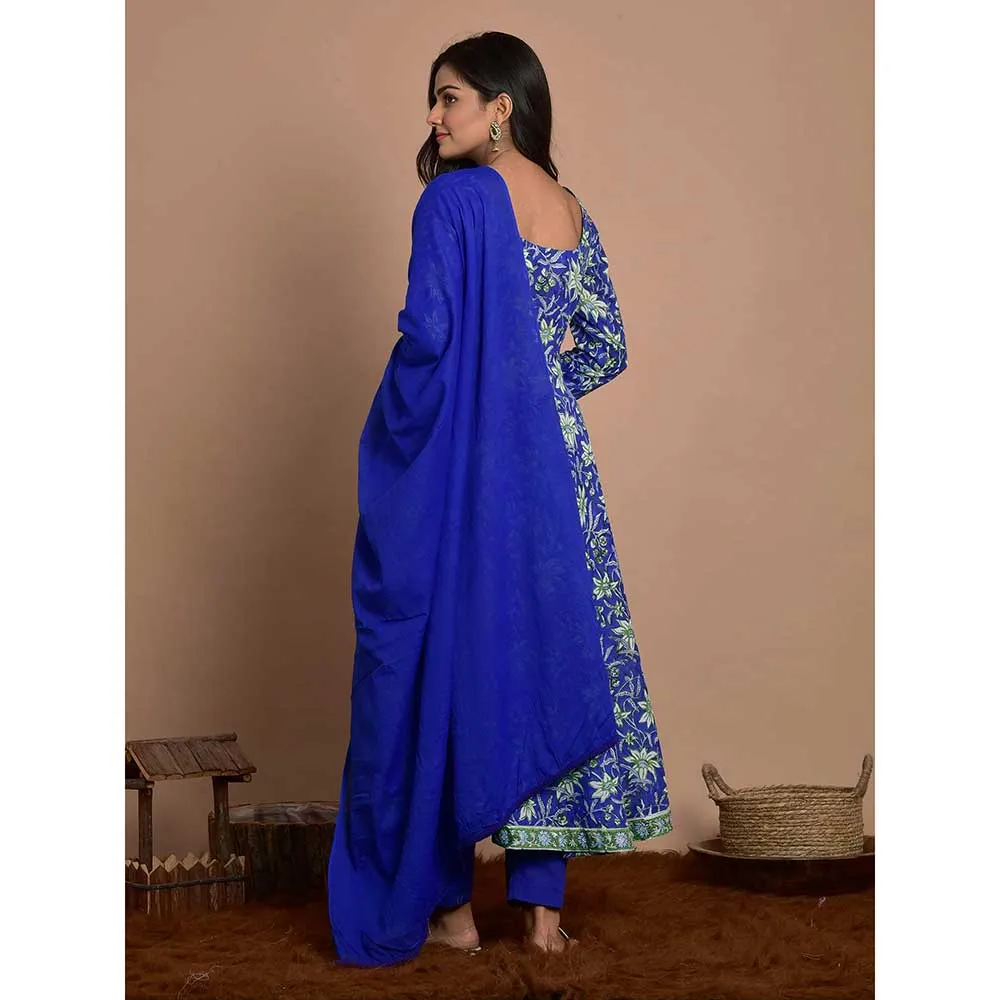 Rangpur Royal Blue Printed Anakali With Pant & Dupatta (Set of 3)