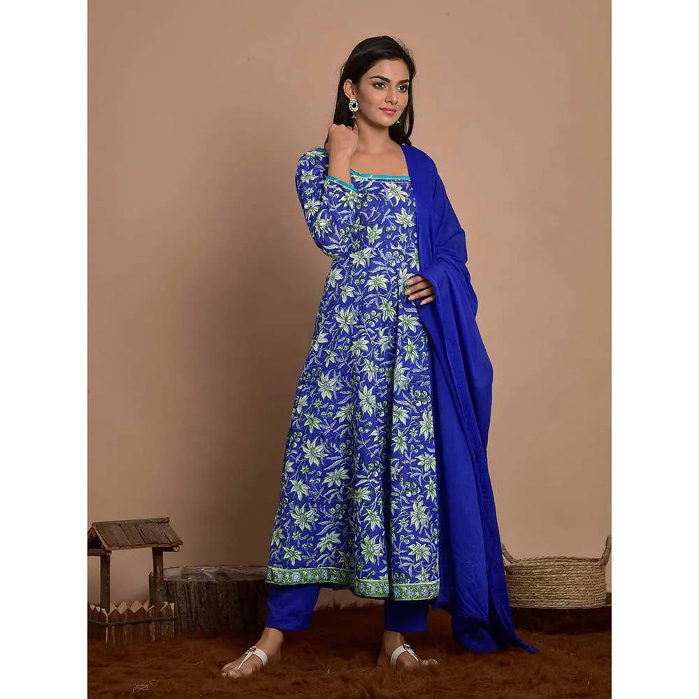 Rangpur Royal Blue Printed Anakali With Pant & Dupatta (Set of 3)
