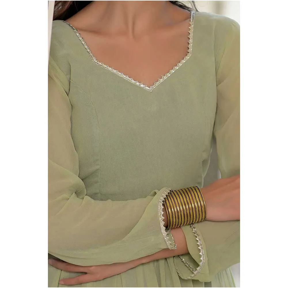Rangpur Sea Green Anarkali Palazzo Suit - Set of 3