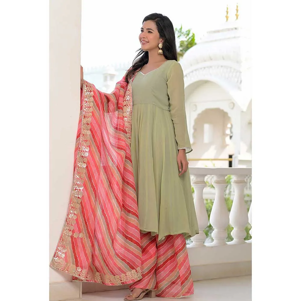 Rangpur Sea Green Anarkali Palazzo Suit - Set of 3