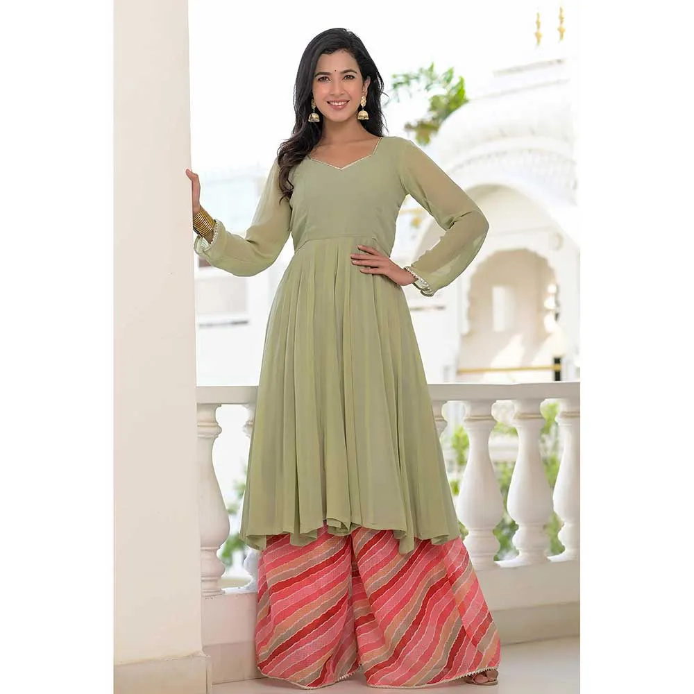 Rangpur Sea Green Anarkali Palazzo Suit - Set of 3