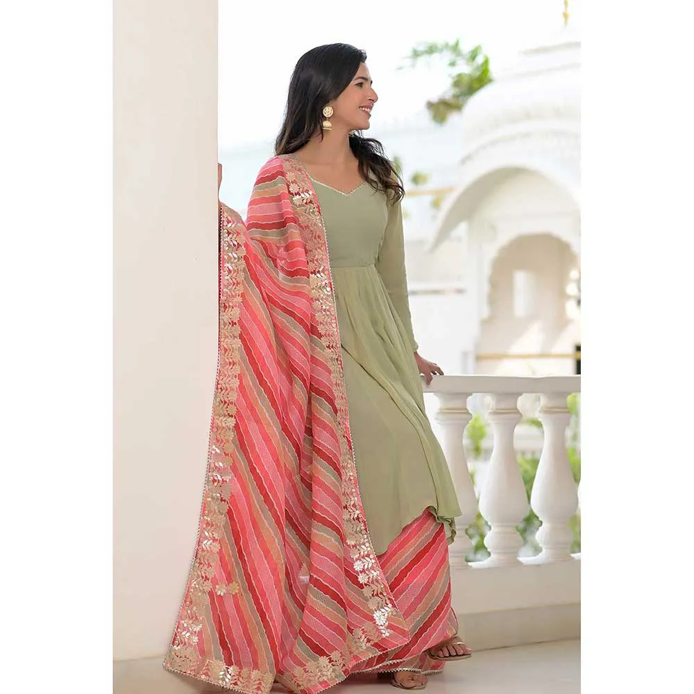 Rangpur Sea Green Anarkali Palazzo Suit - Set of 3