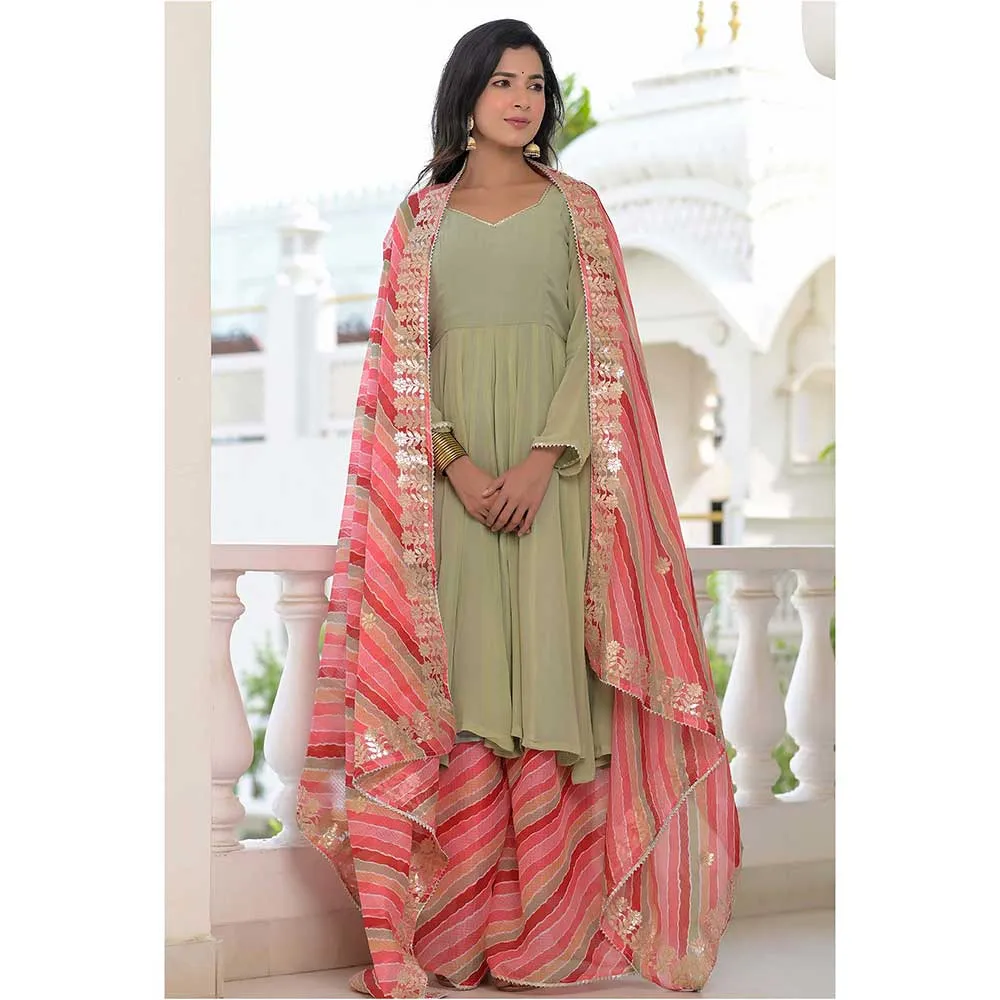 Rangpur Sea Green Anarkali Palazzo Suit - Set of 3