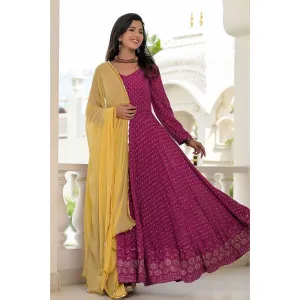 Rangpur Wine Chikankari Anarkali Set- Set of 2