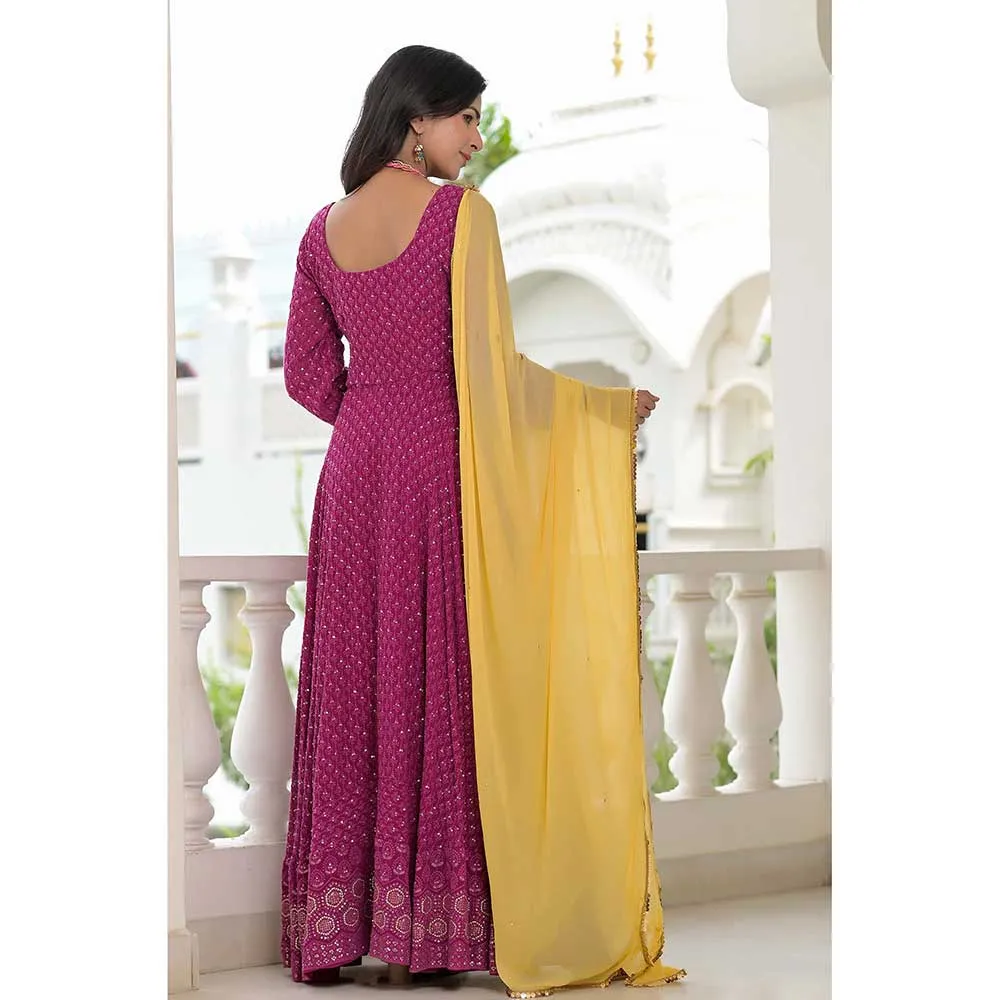 Rangpur Wine Chikankari Anarkali Set- Set of 2