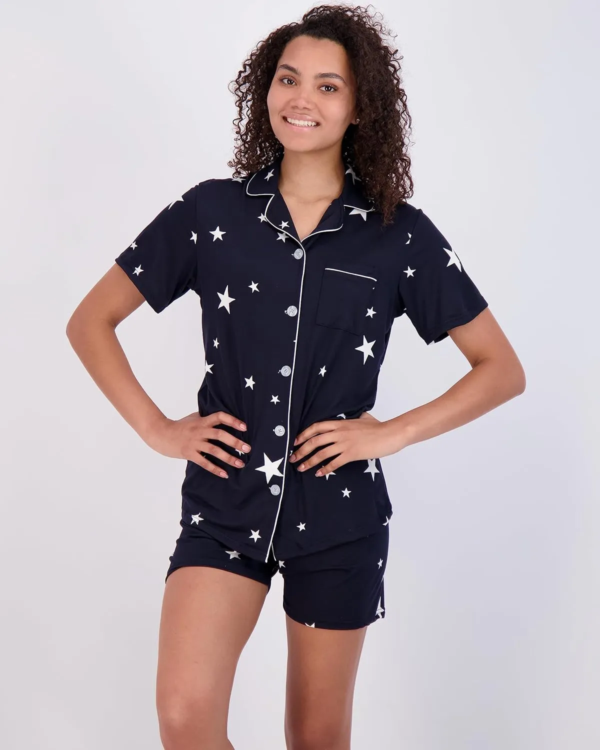 Real Essentials 2 Pack: Women's Pajamas Set Button Down Shorts Soft Matching Sleepwear (Available In Plus)