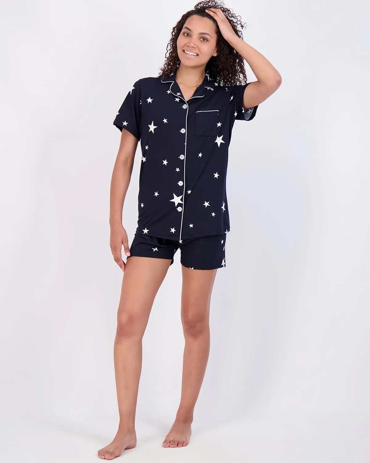 Real Essentials 2 Pack: Women's Pajamas Set Button Down Shorts Soft Matching Sleepwear (Available In Plus)