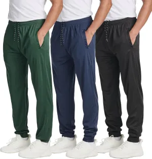 Real Essentials 3 Pack: Men's Tech Mesh Active Athletic Casual Jogger Sweatpants with Pockets(Available in Big & Tall)