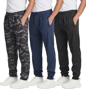 Real Essentials 3 Pack: Men's Tech Mesh Active Athletic Casual Jogger Sweatpants with Pockets(Available in Big & Tall)