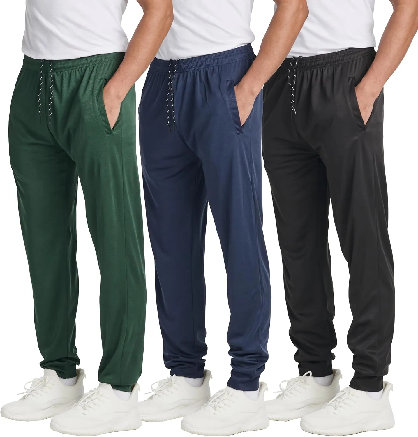 Real Essentials 3 Pack: Men's Tech Mesh Active Athletic Casual Jogger Sweatpants with Pockets(Available in Big & Tall)
