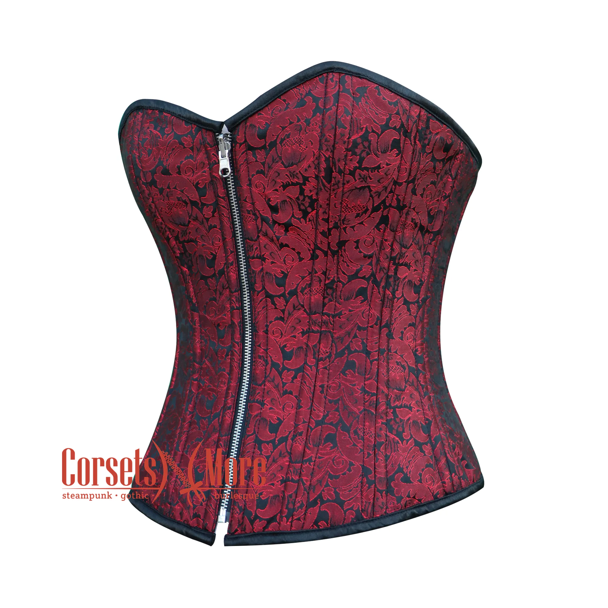 Red Black Plus Size Brocade Reversible Corset Steampunk Zipper Halloween Overbust Top