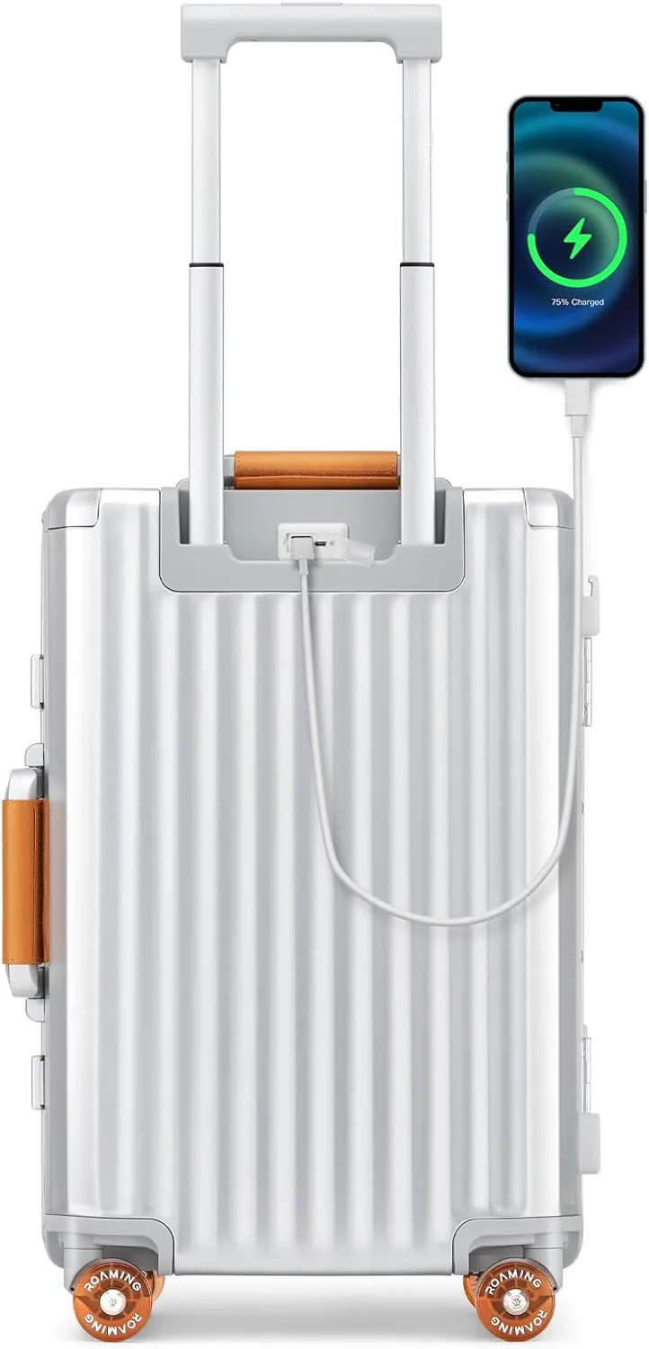 ROAMING 20 Inch Carry-On Luggage Durable All Aluminum Hardshell Suitcase - Zipperless Luggages Airline Approved with 360 Spinner Wheels, TSA Lock USB Port, Smart Organizational Pockets