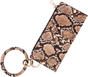 SAFIGLE PU Leather Double Keychain Wallet for Women Fashionable Coin Purse with Zipper Durable Handbag Coffee Snake Pattern for Everyday Use and Special Occasions