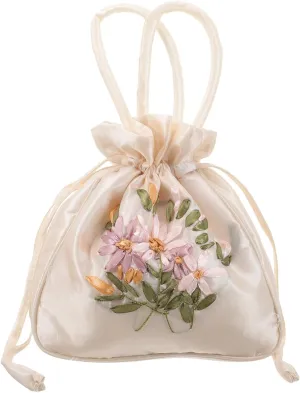 Satin Bridal Wedding Money Bag Embroidered Drawstring Handbag Drawstring Purse with Handle Ethnic Style Embroidered Bags Embroidered Hanfu Bucket Bag Silk Mummy Bag Package