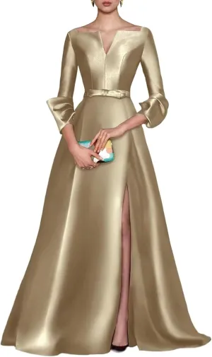 Satin Mother of The Bride Dresses for Wedding Long Wedding Guest Dress for Women with Slit