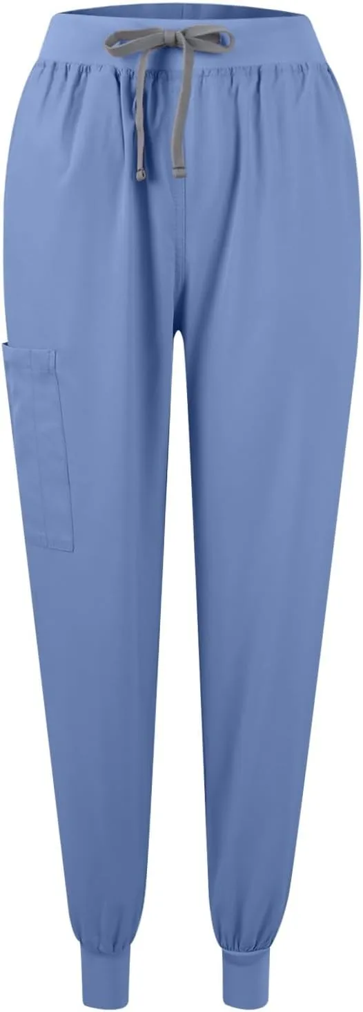 Scrubs for Women Set Stretch V-Neck Scrub Top & Jogger Pant Medical Uniform Scrub Sets for Woman with Pockets