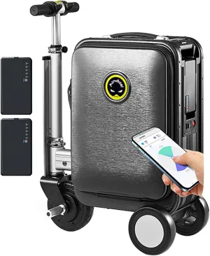 SE3S 20L Smart Rideable Suitcase with 2xBatteries, Aluminum Alloy Frame, Removable Battery, Speed 13km/h, Can be Boarded, Load 110kg, for Adults Travel Storage Case,Black