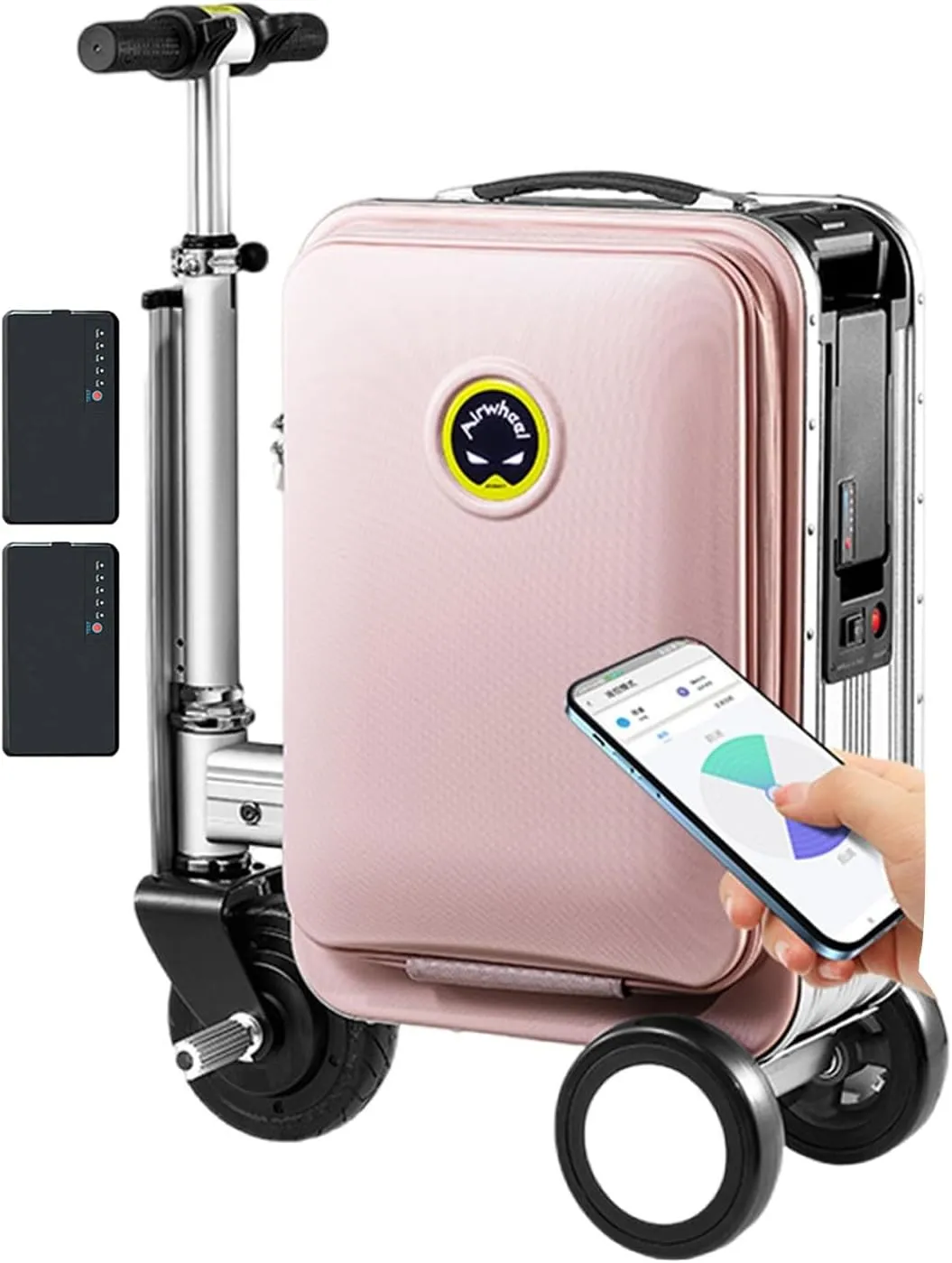 SE3S 20L Smart Rideable Suitcase with 2xBatteries, Aluminum Alloy Frame, Removable Battery, Speed 13km/h, Can be Boarded, Load 110kg, for Adults Travel Storage Case,Pink