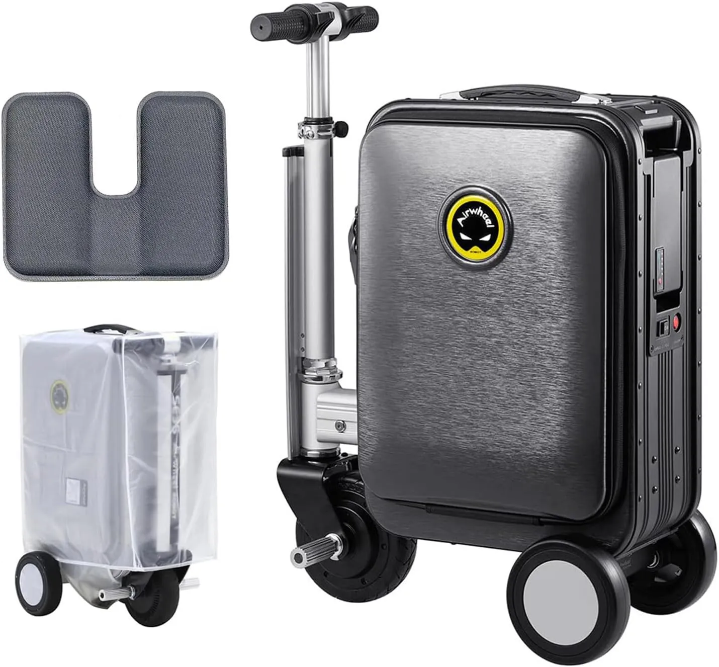 SE3S Smart Riding Suitcase, Electric Suitcase, Rideable Luggage 20 inch with 73.26WH Battery / Shockproof Cushion Seat Pad and Dust Cover, 3-speed, External Charging Port, Max Load 110kg,Black