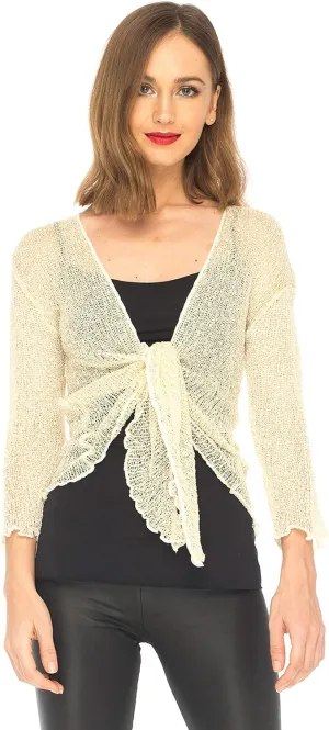 SHU-SHI Womens Sparkly Knit Sheer Shrug Cardigan Bolero Top One Size Fits Most