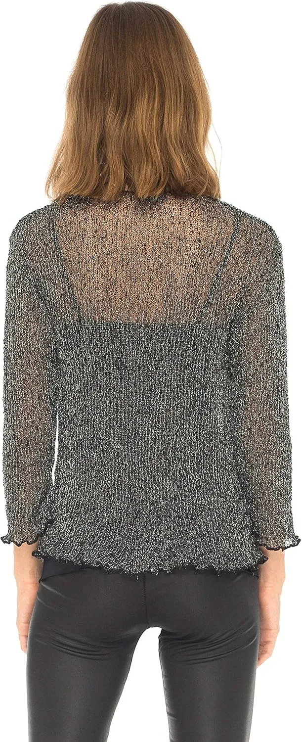 SHU-SHI Womens Sparkly Knit Sheer Shrug Cardigan Bolero Top One Size Fits Most