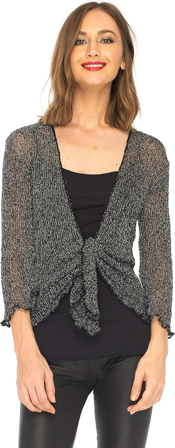 SHU-SHI Womens Sparkly Knit Sheer Shrug Cardigan Bolero Top One Size Fits Most