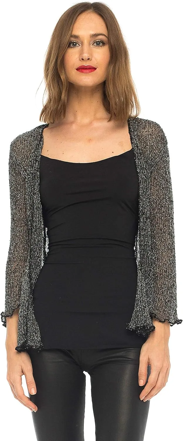 SHU-SHI Womens Sparkly Knit Sheer Shrug Cardigan Bolero Top One Size Fits Most