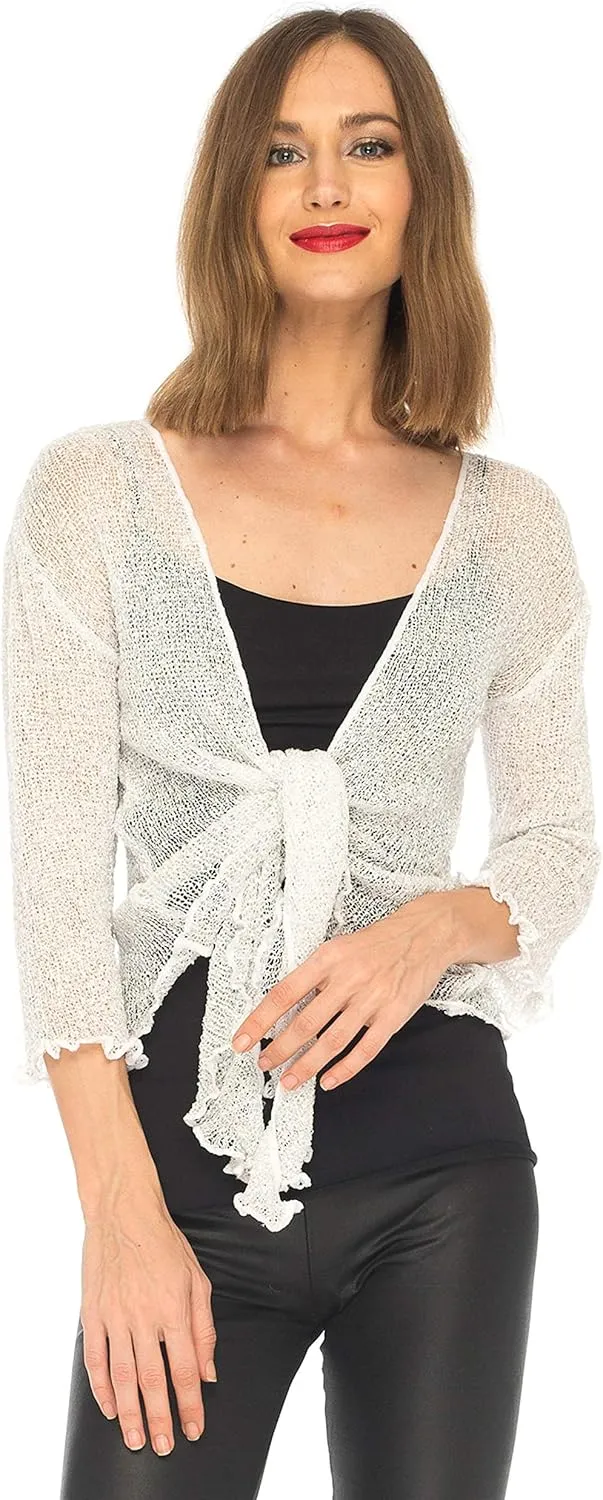 SHU-SHI Womens Sparkly Knit Sheer Shrug Cardigan Bolero Top One Size Fits Most