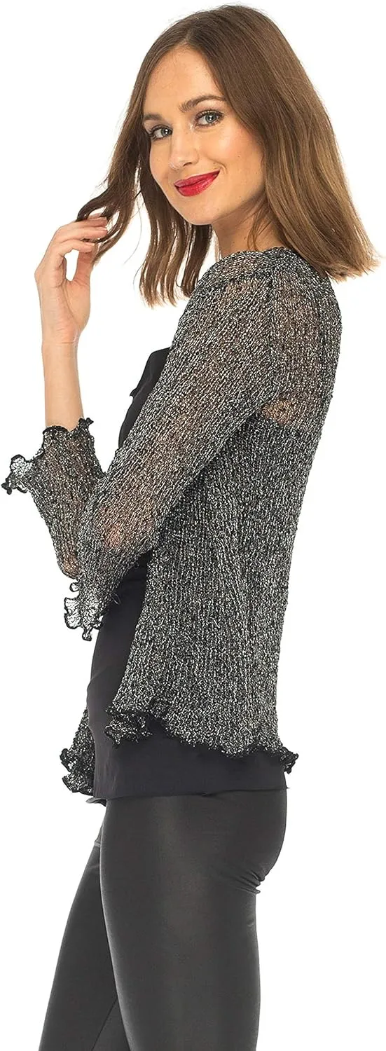 SHU-SHI Womens Sparkly Knit Sheer Shrug Cardigan Bolero Top One Size Fits Most