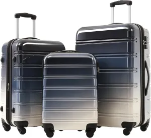 Simplify Travel with Expandable Hardshell Luggage Set, Gradient Black, 3 Piece with Spinner Wheels