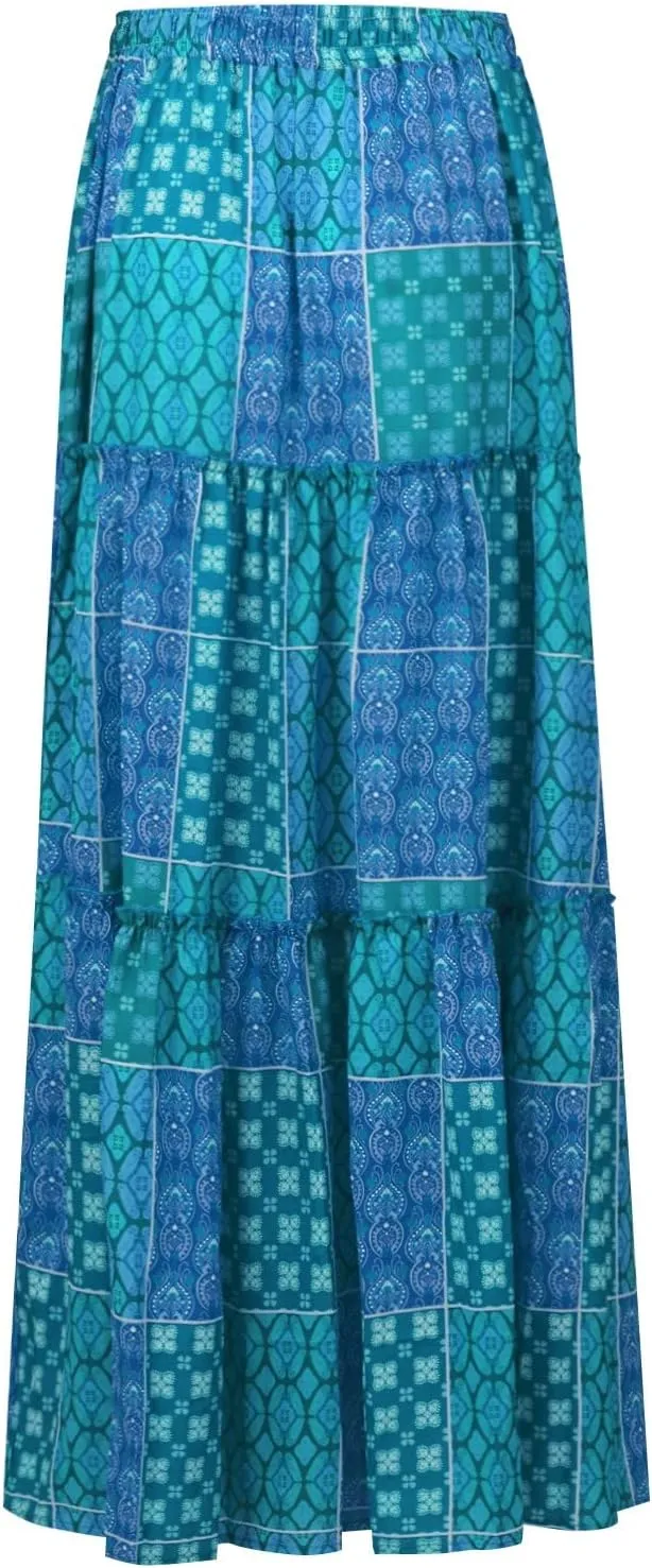 Skirts for Women,Trendy Womens Boho Maxi Skirt with Pockets Linen Flowy Long Skirts 2025 Elastic High Waisted