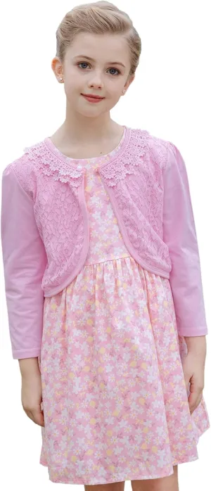 SMILING PINKER Little Girls' Long Sleeve Lace Bolero Cardigan Shrug