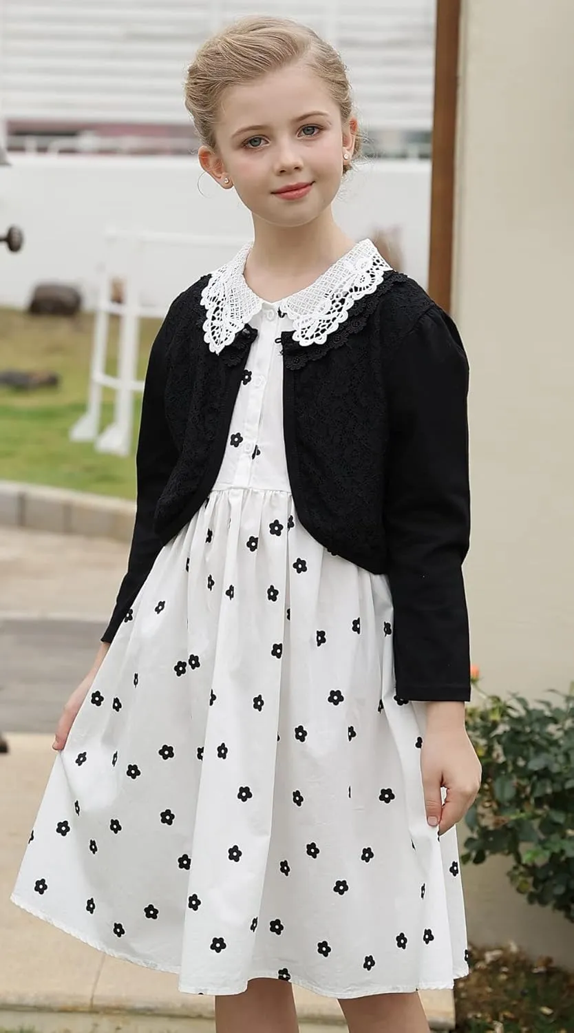 SMILING PINKER Little Girls' Long Sleeve Lace Bolero Cardigan Shrug